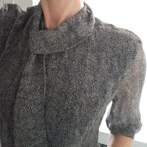 Olsen silk herringbone tie-neck blouse